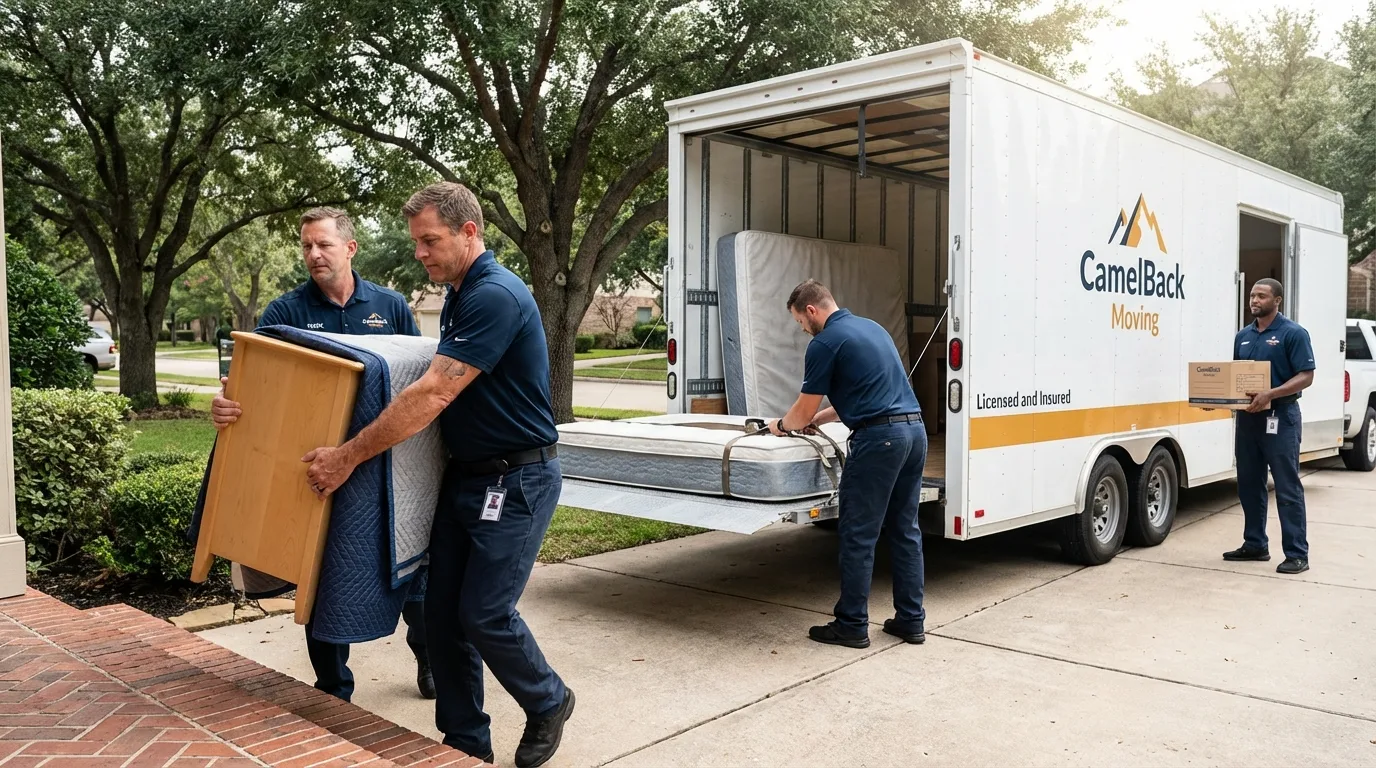 Crew loading residential truck for cross-state move from Prairie City, IA