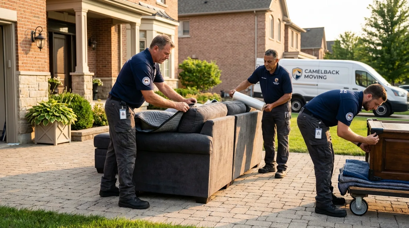 Large estate moving crew wrapping furniture in Prairie City, IA