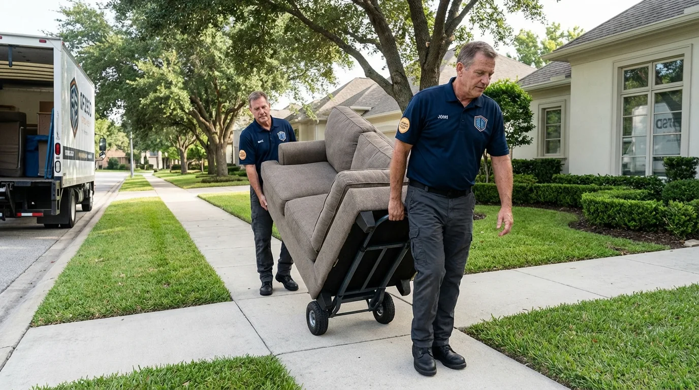 Local residential moving crew loading furniture in Prairie City, IA
